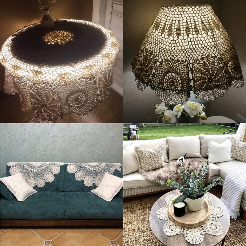 Damanni Cotton Handmade Crochet Lace Tablecloth Doilies Doily,Round,Beige,35 Inch - Image 5